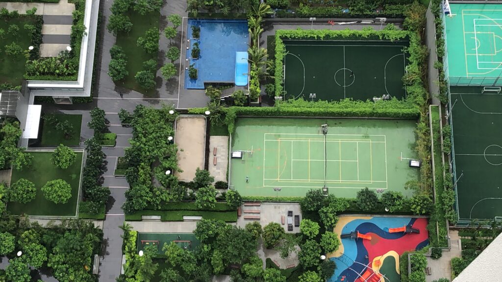 top view shot building amenities